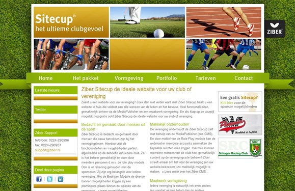 Ziber sitecup, een gratis website voor een vereniging in ruil voor een bordreclame langs het veld