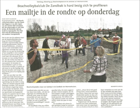 de Zandbak in het nieuws in het Noordhollands Dagblad - editie alkmaar