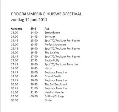 Programma Huisweid festival, Warmenhuizen