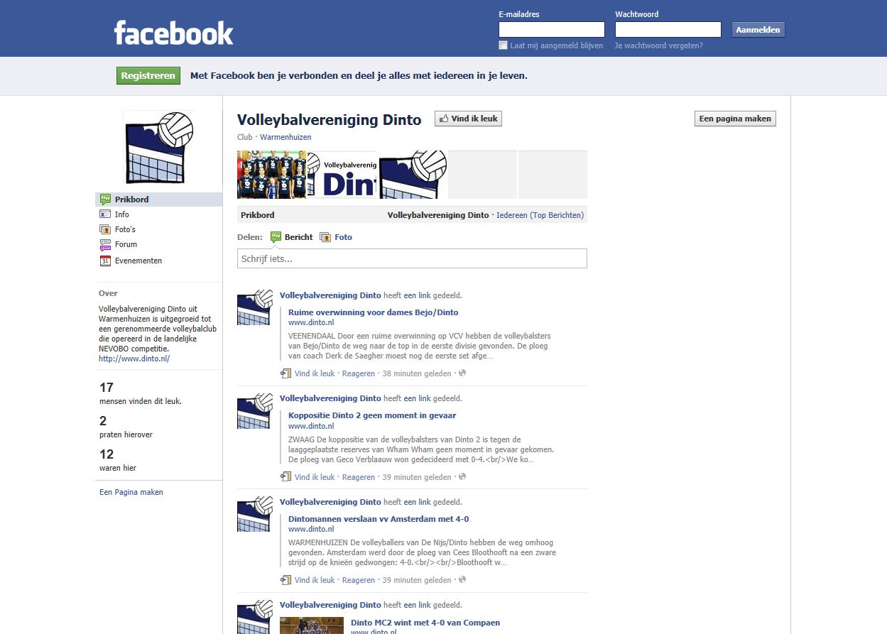Facebook-page integratie op de Dinto website